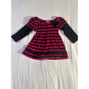 Pinky Baby Girls Pink Black Striped Long Sleeve Dress Smocked Waist 12 Months